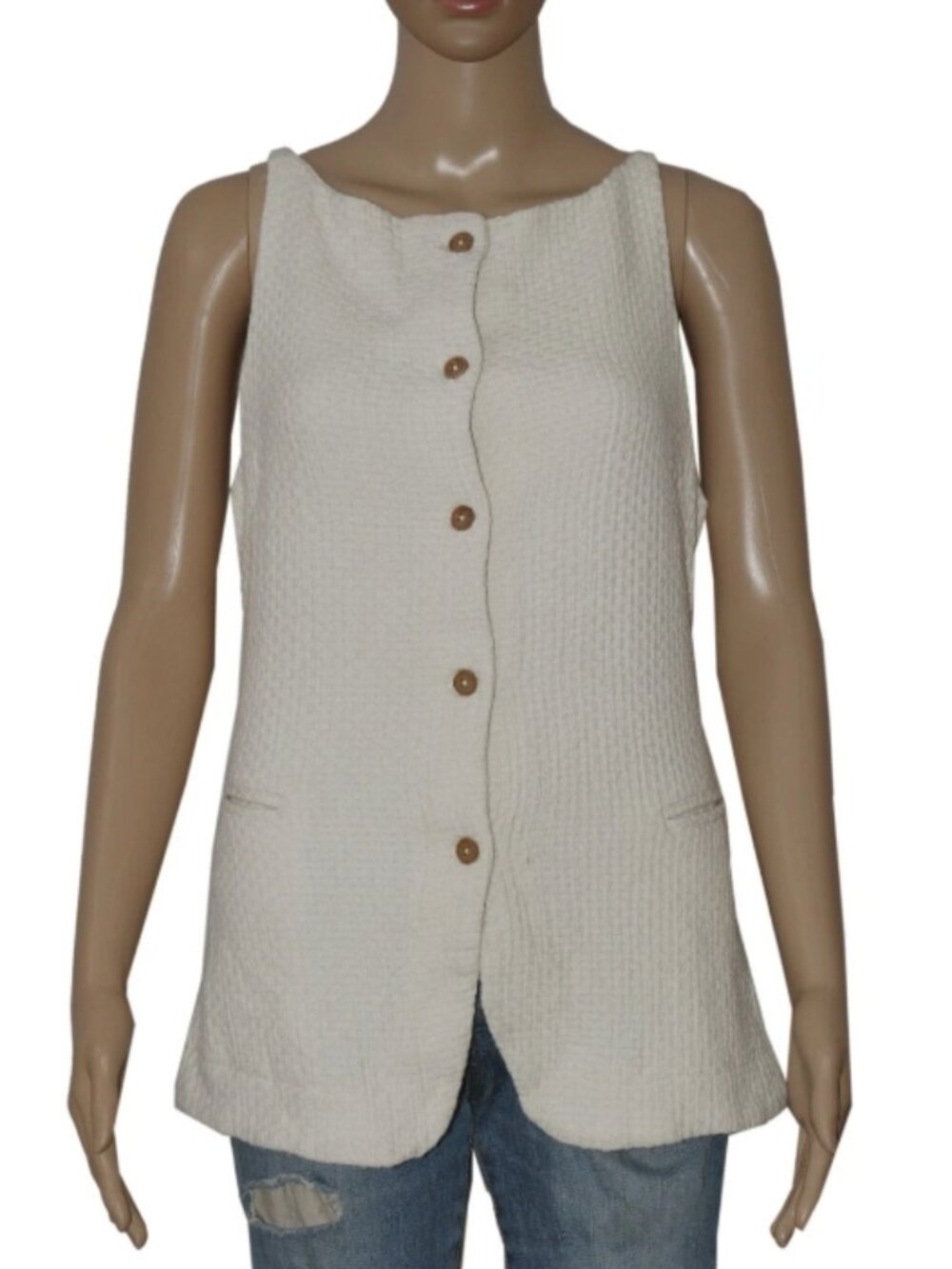 Free People Coastal Classy Sleeveless High-neck Button Top XS - Picture 2 of 5